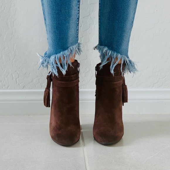 Texas Brown Suede Dangling Tassels Ankle Bootie - Picture 2 of 7